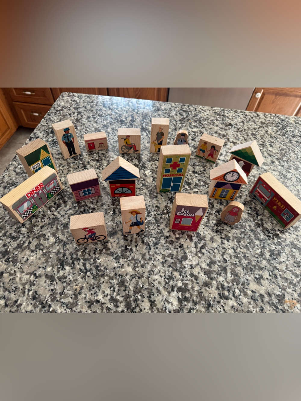 Wooden Town Blocks Playset - Colorful City Scenes